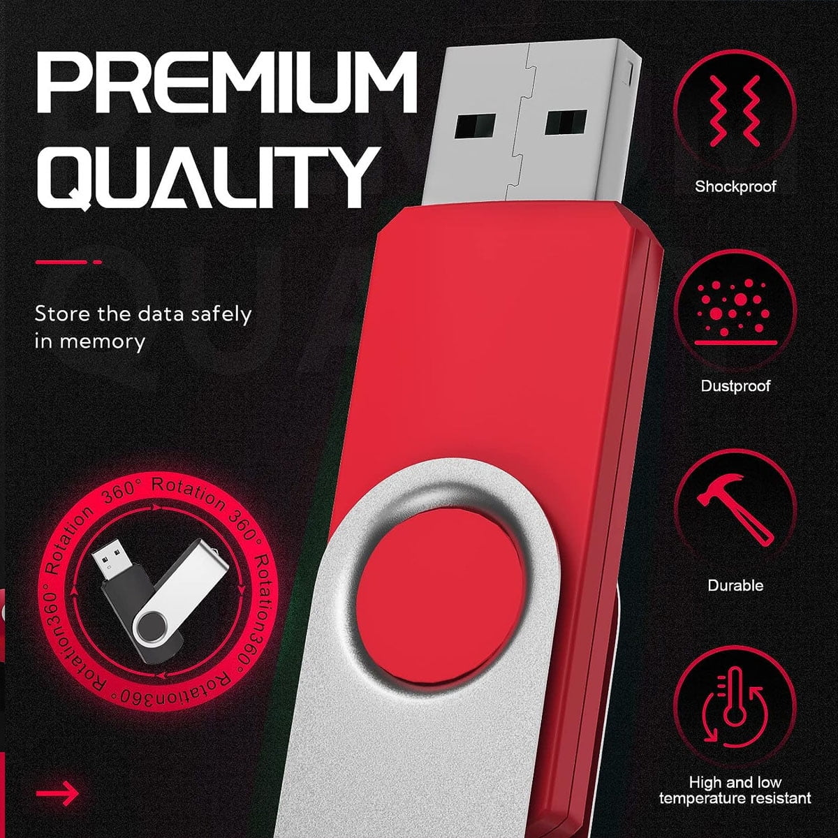 10 Pack Flash Drive 8B Bulk USB 2.0 Memory Sticks, Swivel Thumb Drives 8GB Red Pen Drive for Small Data Storage, Zip Drive Multipack Jump Drive Embroidery Machine Promotional Gift