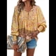 thumbnail image 3 of Blusa Informal con Cuello en V para Mujer, Holgada, con Estampado Floral, de Larga, para Playa. Amarillo M, 3 of 10