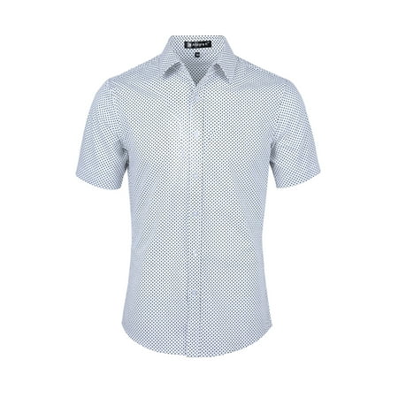 Mens Short Sleeves Button Up Cotton Polka Dots Shirt White S | Walmart ...