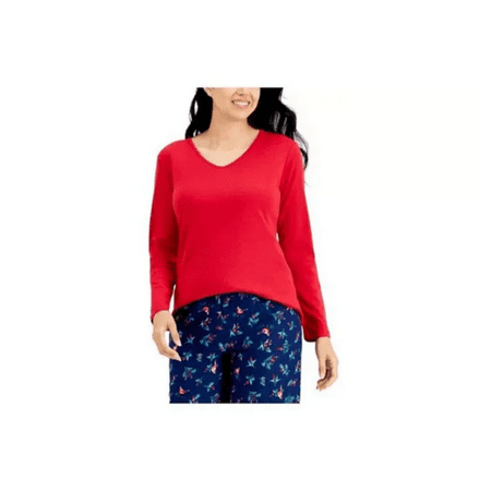 

Charter Club Women s Long Sleeve V-Neck Pajama T-Shirt Cotton-Polyester Red - S