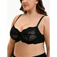 thumbnail image 2 of Wingslove Women's Plus Size Lace Bras Underwire Push Up Non-padded Sheer Mesh Bra Minimizer Support Bralette for Heavy Breasts,Black 40DD, 2 of 5