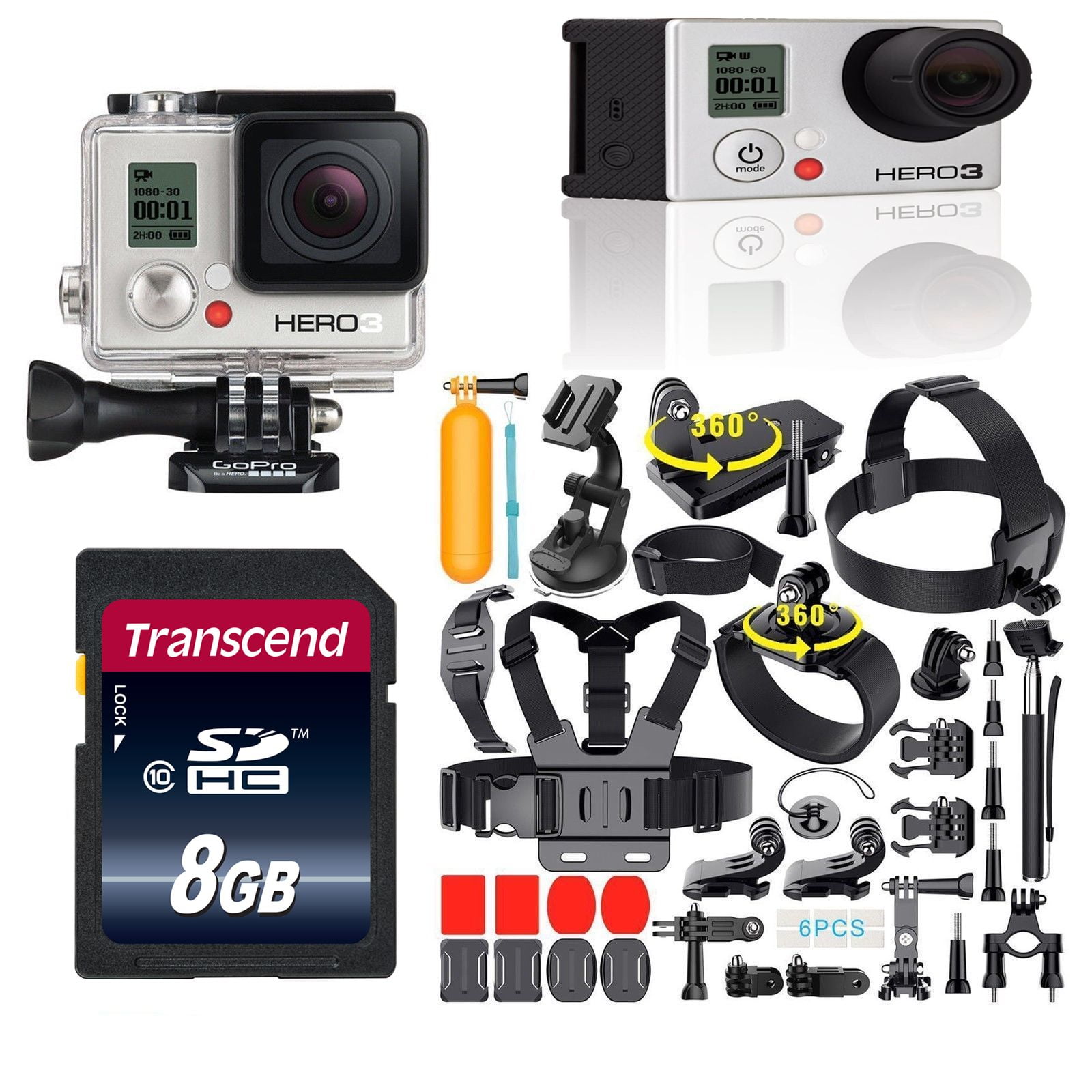 Gopro Hero3 Silver Edition Action Sport Wi Fi Camera Camcorder With 35 In 1 Action Camera Accessory Kit Refurbished Walmart Com Walmart Com