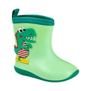GEZHEN Toddler Rain Boots Children'S Dinosaur Boys and Girls Cartoon Water Shoes Rubber Small Medium Size Non Slip Plus Velvet Warm Little Child Multicolor Print Flat Kids Boots