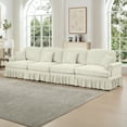 thumbnail image 3 of Newest Elegant Large 4 Seater Sofa Couch,Flared Arms,Removable Ruffles Pleats Skirts,Spindle Legs, Comfy Chenille Four-Seat Sofa for Living Room, Beige White, 3 of 20