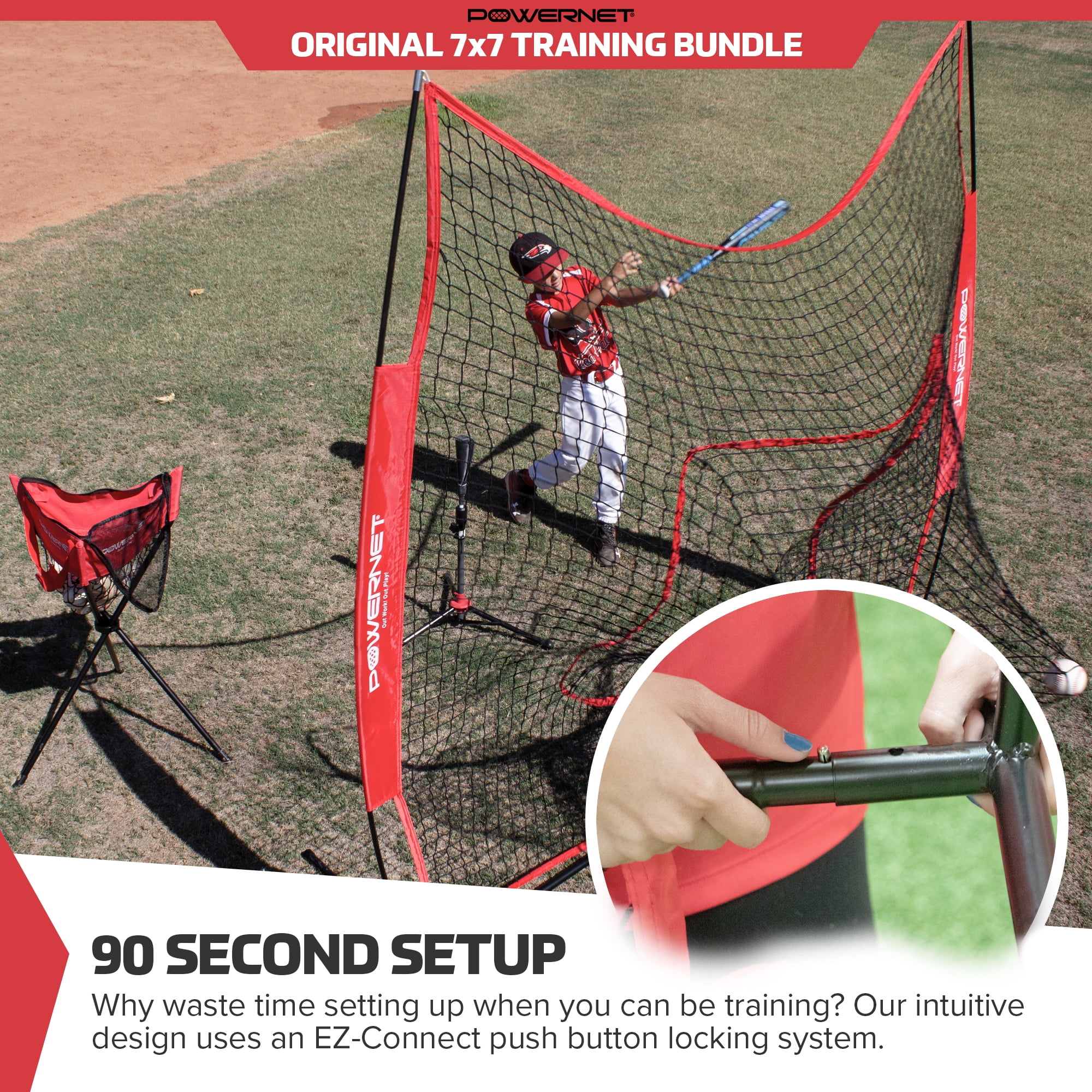 Powernet 7x7 Baseball Softball Net And Tee Bundle Durable Construction Solo Batting Practice For Improved Hitting Walmart Com Walmart Com