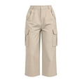 thumbnail image 7 of Fnooota Women's Cargo Capri Pants, Casual Side Split Elastic Waist Stretchy Fall Cropped Work Trousers Beige Size S-2XL, 7 of 7