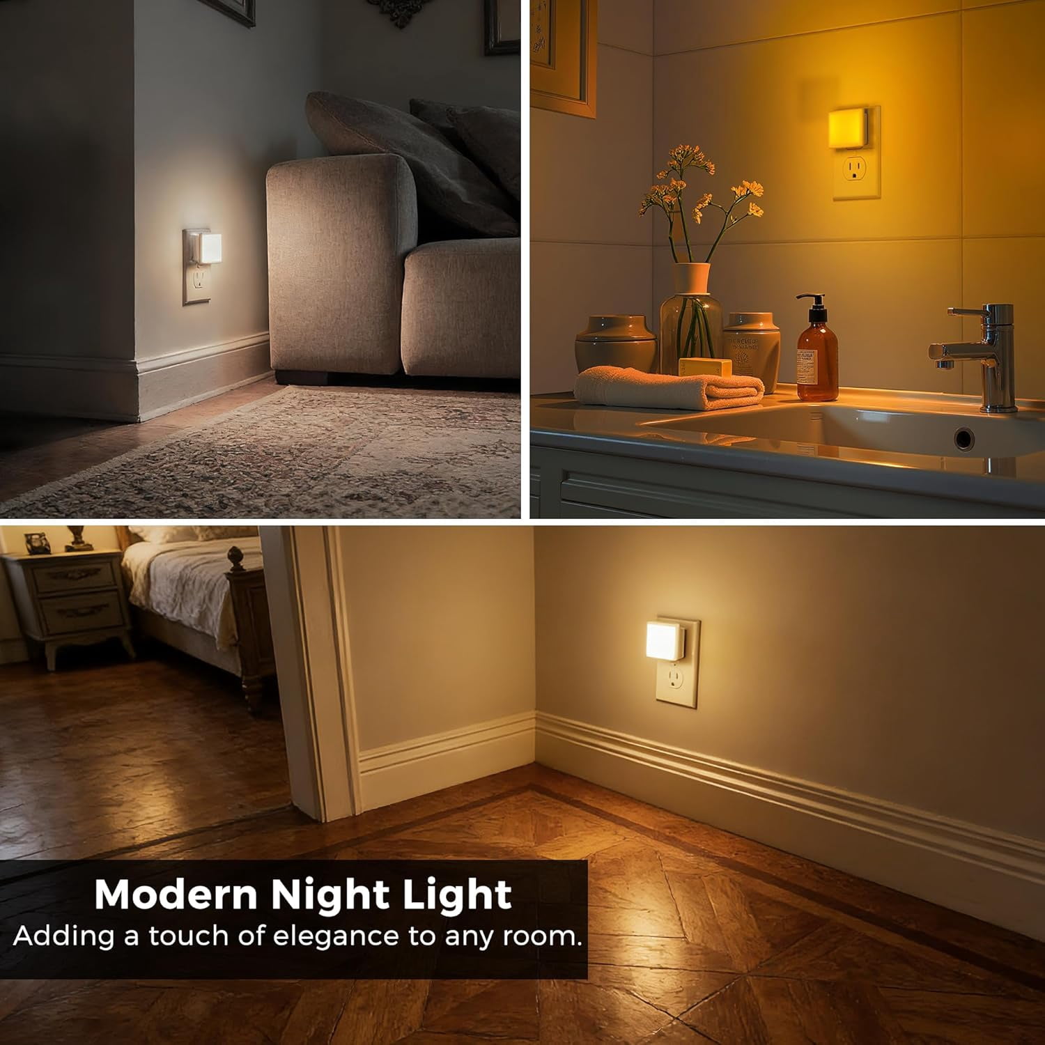 3CCT Night Lights Plug into Wall 2-Pack, 0.3W Plug in Night Light, Dusk to Dawn, Bright Nightlight Auto-On/Off, for Adults Kids Room Bedroom Bathroom Hallway Kitchen