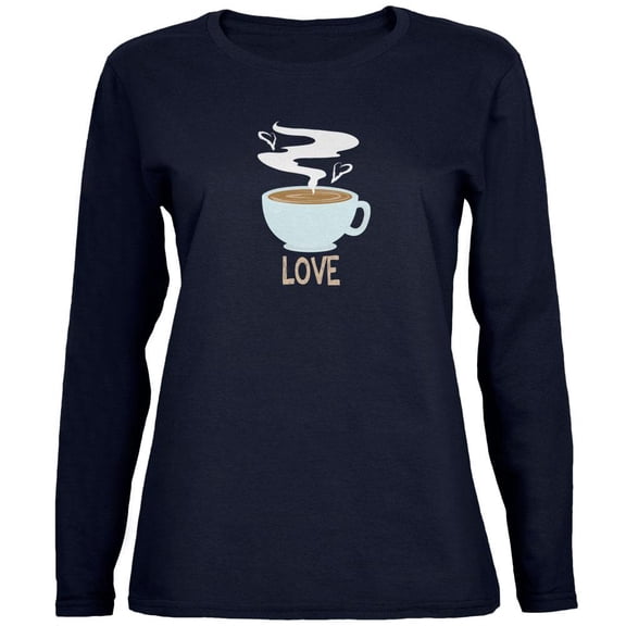 Love Coffee Navy Womens Long Sleeve T-Shirt - Large