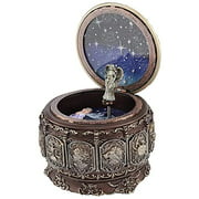 BHDD Vintage Music Box with 12 Constellations Rotating Goddess, Twinkling LED Light Rotate Music Box,Twinkling Resin Carved The Zodiac Mechanism Musical Box Gift for Birthday Christmas (Pisces)