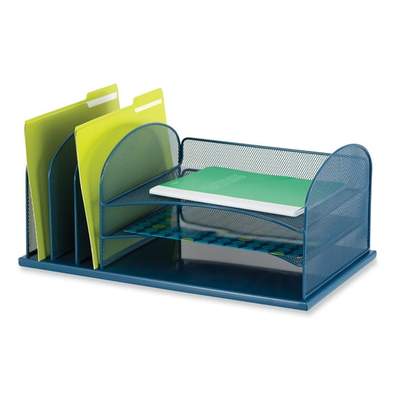 Onyx Desk Organizer w/Three Horizontal and Three Upright Sections,Letter Size,19.25x11.5x8.25,Blue,Ships in 1-3 Business Days | Bundle of 2 Each