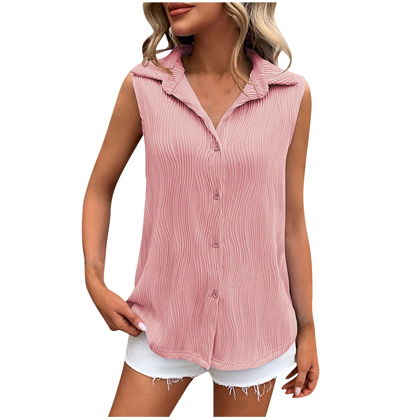 FAIWAD Women Sleeveless Button Down Tank Tops Textured Collared Blouses Loose Casual Shirt Basic Summer Tops