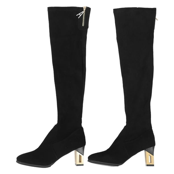 EeaseMX 1 par de botas altas hasta el muslo para mujer, otoño e invierno, botas elásticas de tacón grueso para mujer