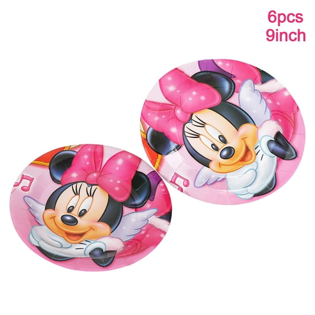Minnie Mouse de Disney para fiesta de niños, decoración de sombrero de cumpleaños, vajilla desechable, platos y vasos de papel, mantel, Baby Shower para niña