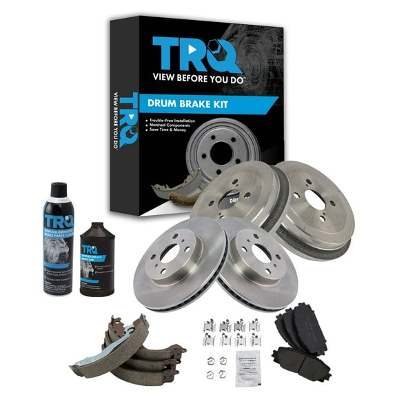 TRQ Front & Rear Ceramic Pad Rotor Drums & Brake Shoe Kit w/Chemicals for Yaris BKA15788 Fits select: 2007-2011,2012-2015 TOYOTA YARIS