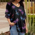 thumbnail image 2 of Summer Saving Wycnly Womens Tops Dressy Casual Short Sleeve V-Neck Dragonfly Print Summer Shirts Ruffle Layer Sleeve Vintage Plus Size Pullover Blouse Purple XXL Clearance Clothes, 2 of 5
