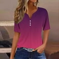 thumbnail image 2 of QATAINLAV Womens Tops Loose Fit Button V Neck Henley Shirts Trendy Eyelet Embroidery Tshirts Gradient Print Short Sleeve Tees Today's Sales Purple L, 2 of 6