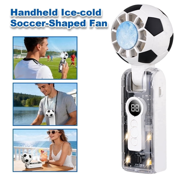 5-Speed Football-Themed Handheld Fan with Digital Display and Ice Compress Function, USB Rechargeable Portable Fan for Sports and Outdoor,1PACK