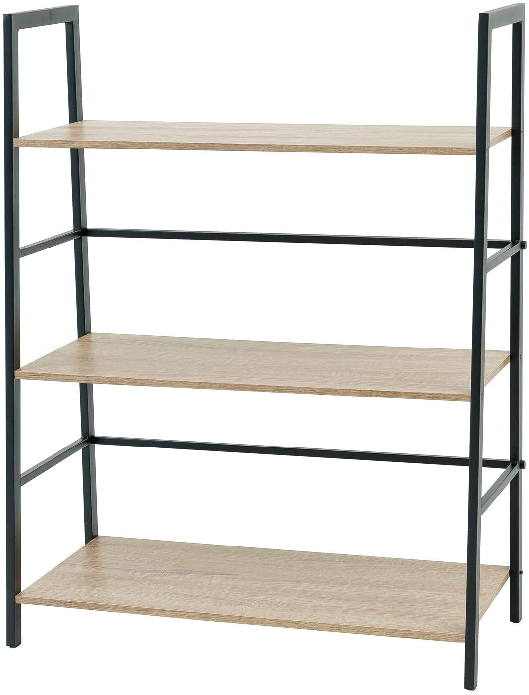 Ladder Bookshelf 3 Tier Bookcase Display Shelf Black Metal Frame