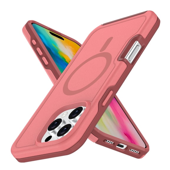 Allytechgroup Magnetic Case for Apple iPhone 16 Pro, [1x Screen Protector] Compatible with Magsafe Drop Proof Rugged Heavy Duty Protective Phone Case for Women Men, Darkpink
