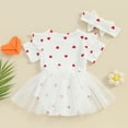 thumbnail image 3 of Bagilaanoe Newborn Valentine's Day Outfits Baby Girl Rompers Dress Heart Print Short Sleeve Bodysuits + Headband 3M 6M 12M 18M Infant Patchwork A-line Dresses, 3 of 7