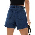 thumbnail image 6 of Summer Matched High Women's Shorts Straight Leg Raw Hem Retro Waist Denim Shorts with Pockets, 6 of 7
