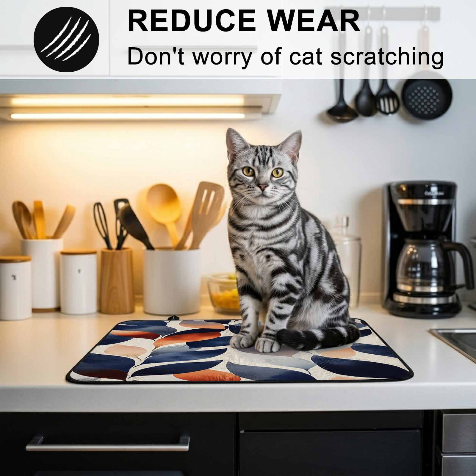 Navy Blue Burnt Orange Stove Top Cover for Electric Stove, Heat-proof & Non Slip Glass Top Stove Cover Protector, Botanical Abstract Palm Leaf Kitchen Flat Cooktop Rubber Mat 24x21 Inches