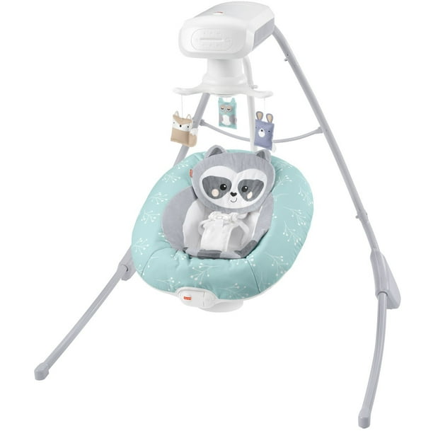 FisherPrice Baby Raccoon Cradle ‘N Swing with 6Speeds, Blue