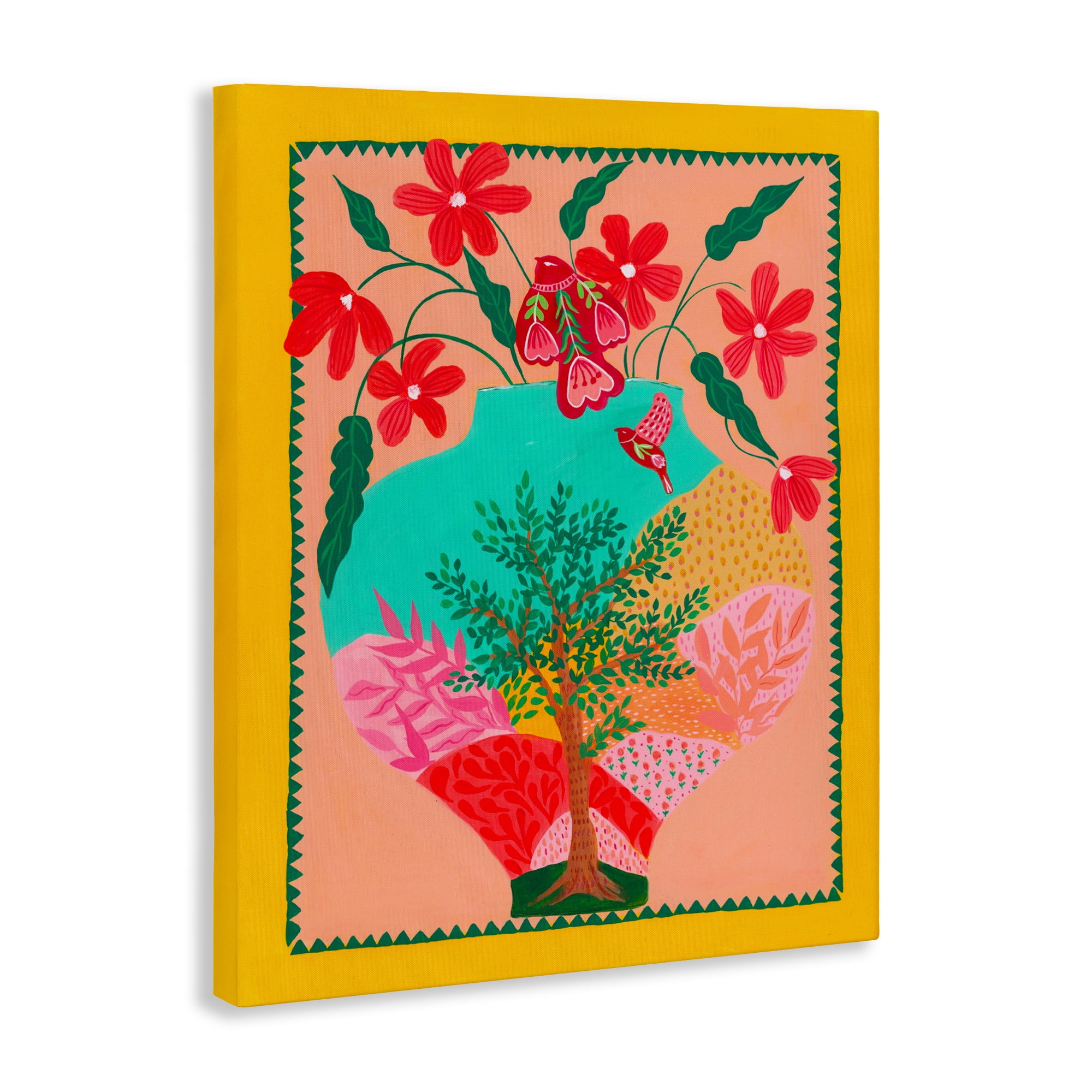 Folk Patterned Hope Vase Canvas Wall Art, design by Nabeela Rumi