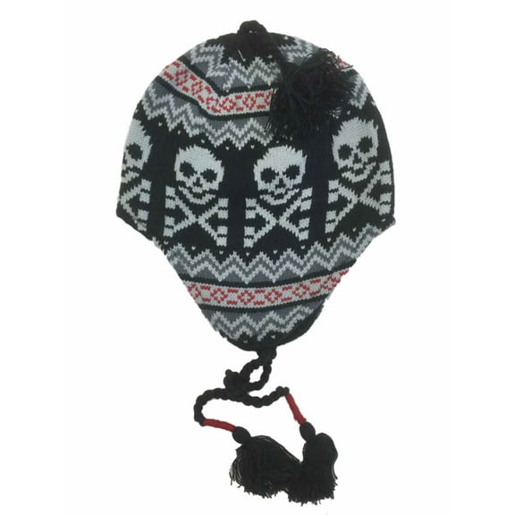 Ben Berger Boys Black Gray & Red Skull Print Trapper Hat Skulls & Crossbones
