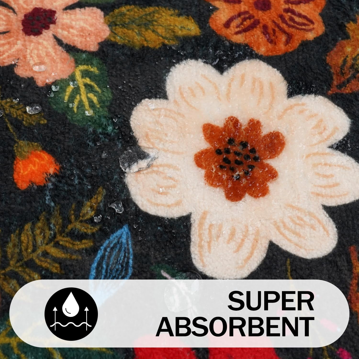 Floral Bathroom Rugs Large Long Bath Mat, Black Bathroom Runner Rugs 24 x 60 Non Slip Washable, Flower Rug Cute for Bathtub