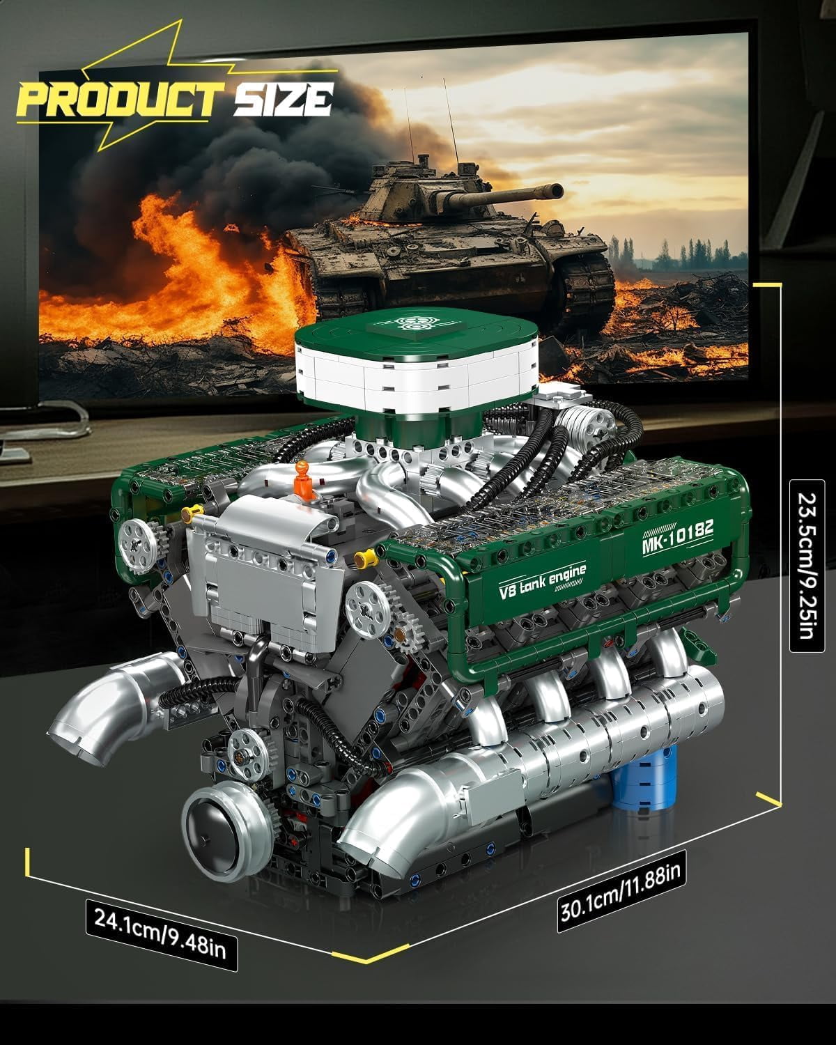 Engine Building Blocks Sets, MOC V8 Tank Engine Model Kit with Battery and Motor, Collectable 8-Cylinder Combustion Car Engine Model Toys for Adults (2250+PCS)