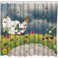 thumbnail image 1 of Whimsical Butterfly Shower Curtain - Vibrant Floral Meadow Design, 1 of 4