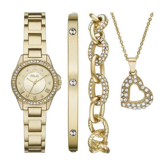 Women's Three-Hand, Gold-Tone Alloy Watch Gift Set