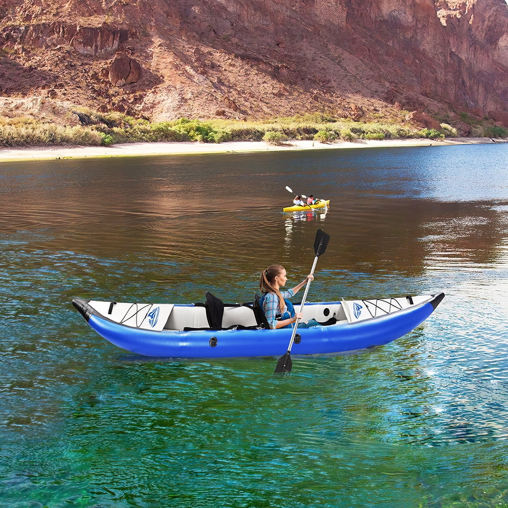 Kepooman Inflatable Kayak Set, Portable Recreational Touring Kayak with Paddle & Air Pump, Foldable Tandem 2 Person Kayak, Blue Kepooman Inflatable Kayak Set, Portable Recreational Touring Kayak with Paddle & Air Pump, Foldable Tandem 2 Person Kayak, Blue