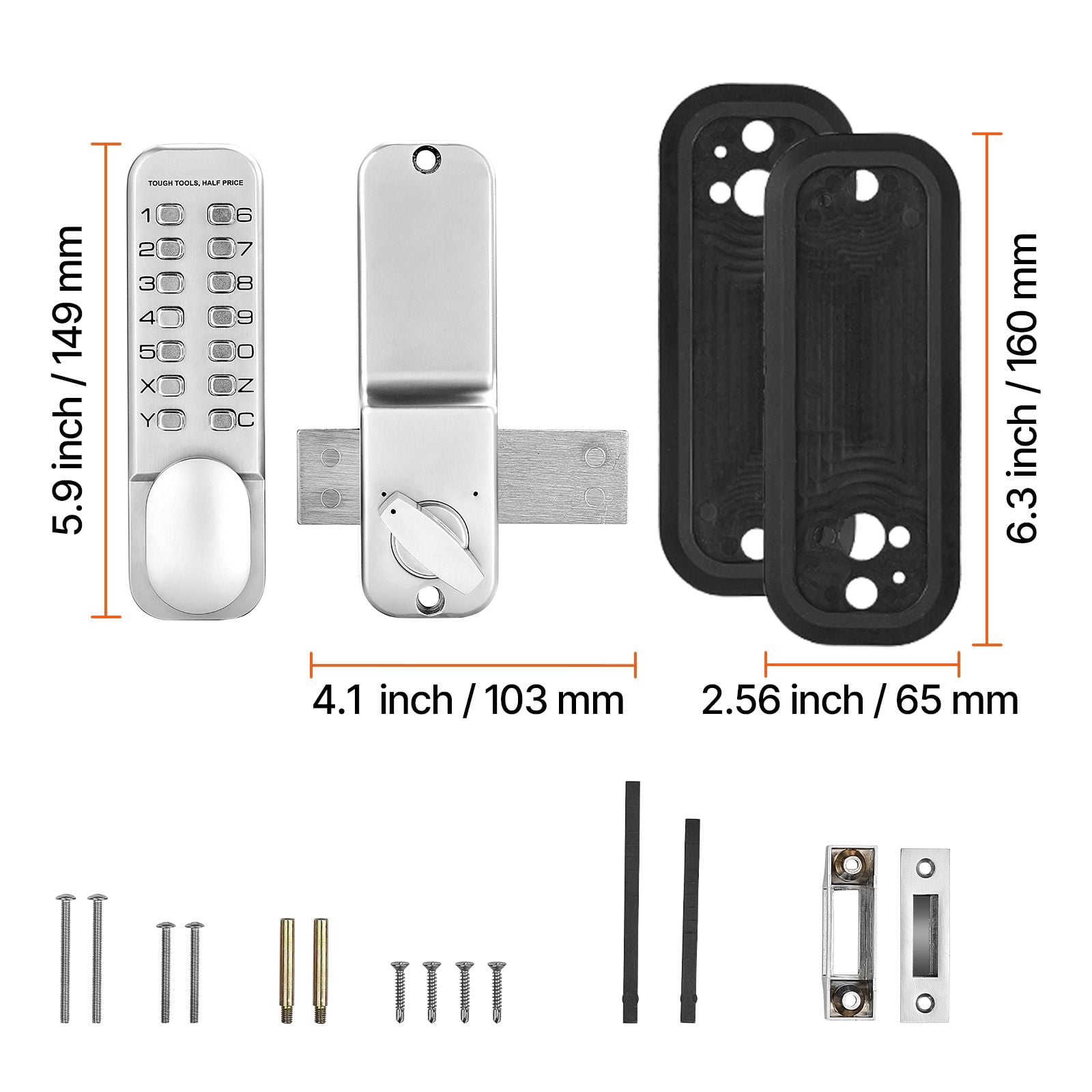 Mechanical Keyless Door Lock, Gen2 with Adjustable Handles, Surface Mount 1.4-2.5 Inch Door Compatibility, Zinc Alloy, No Batteries for Gate Garden Garage