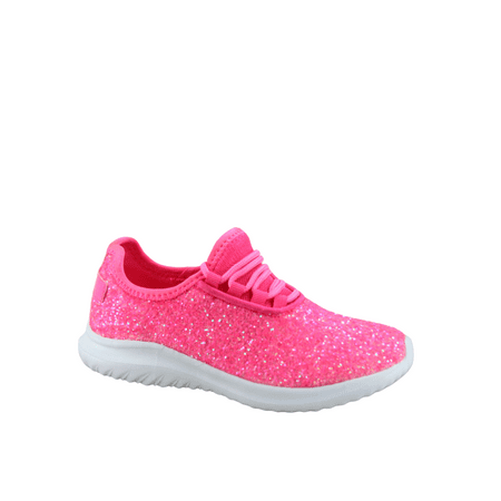 

Zone1k Little Girl Big Girl Glitter Sparkle Comfort Light Weight Slip On Flat Sneaker Shoes ( Hot Pink 12)