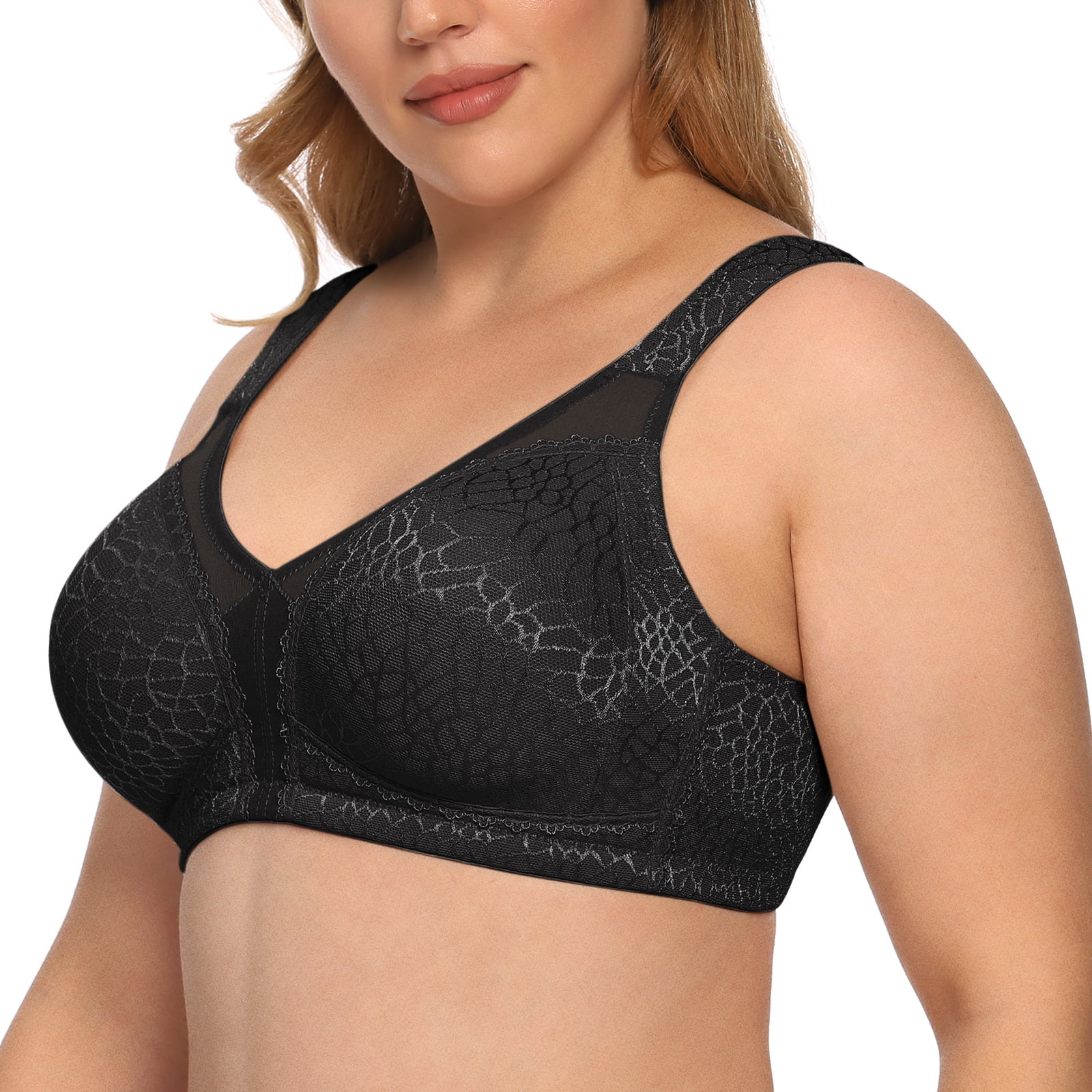 Exclare Women's Plus Size Comfort Full Coverage Double Support Unpadded  Wirefree Minimizer Bra (36B, Black)