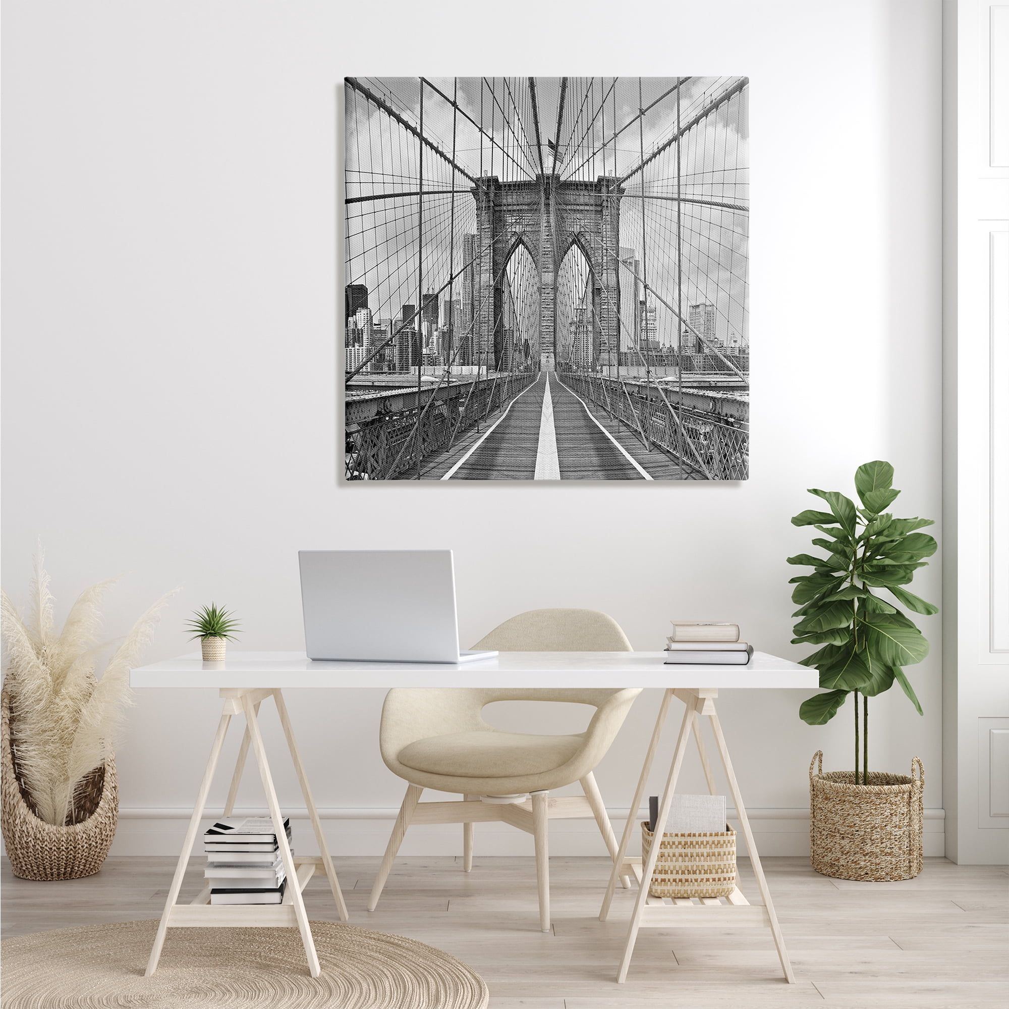 Stupell Industries Brooklyn Bridge Black White Industrial Landscape City Architecture, 36 x 36, Design by Shelley Lake