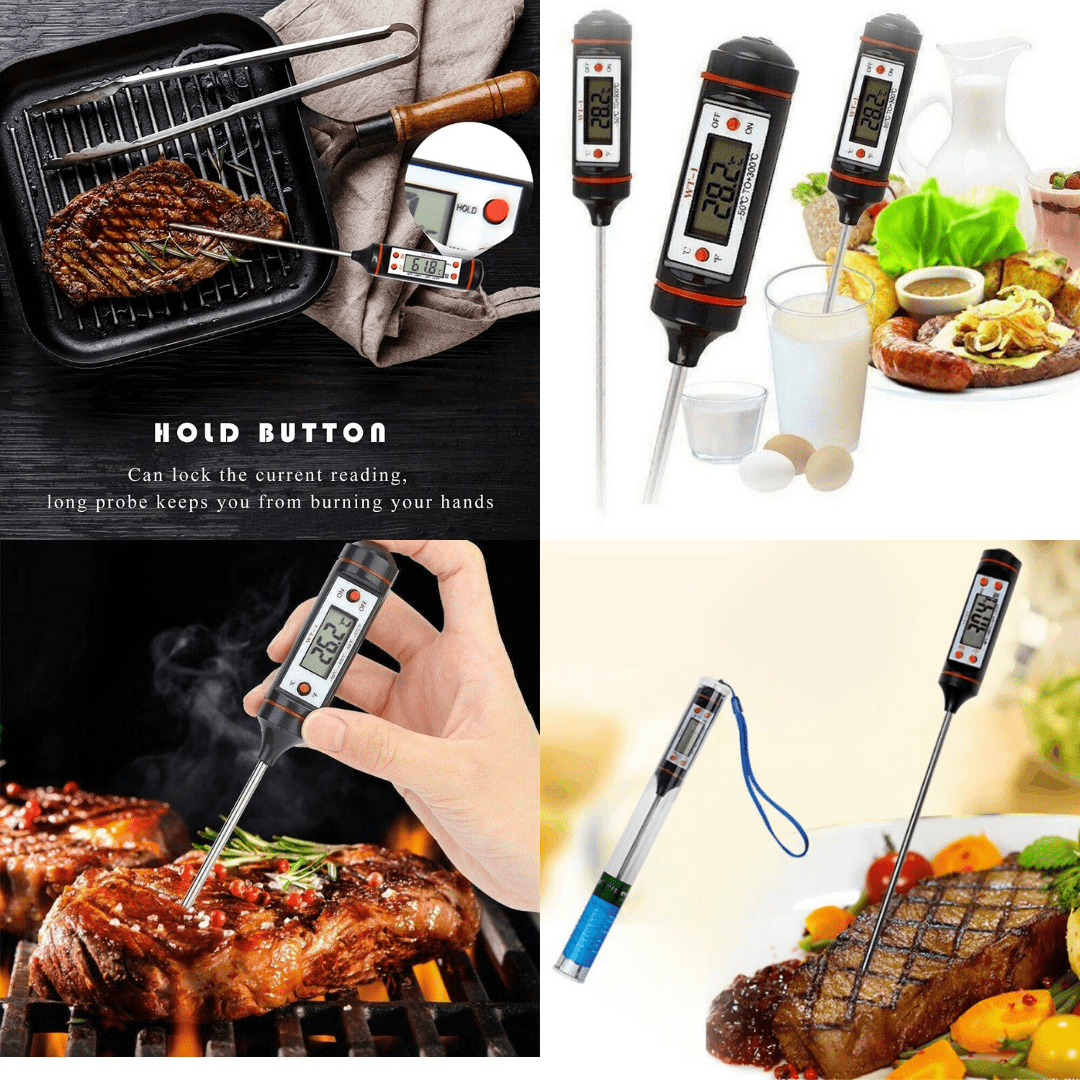 Digital Meat BBQ Thermometer Kitchen Food Cooking Steak Grilling Roast Oven  Thermometer and Timer Water Milk Wine Liquid Sugar Temperature Probe for
