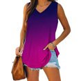 thumbnail image 2 of Lufly Tops for Women Gradient V-neck Comfortable Loose T-shirt Casaul Sleeveless Blouse,Hot Pink,L, 2 of 6