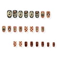 thumbnail image 6 of Tryvkinvive 24PCS Medium Almond Press On Nails,Orange Brown Checkered Vintage Black Cat Pumpkin Fake Nails,Reusable Full Cover Glue On Nails for Women Retro Halloween Looks, 6 of 7