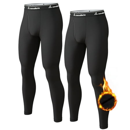 CL convallaria 2 Pcs Thermal Pants for Men Fleece Lined Thermal Bottom Athletic Base Layer Cold Weather Gear