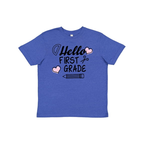 Inktastic Hello 1st Grade with Hearts and School Supplies Youth T-Shirt