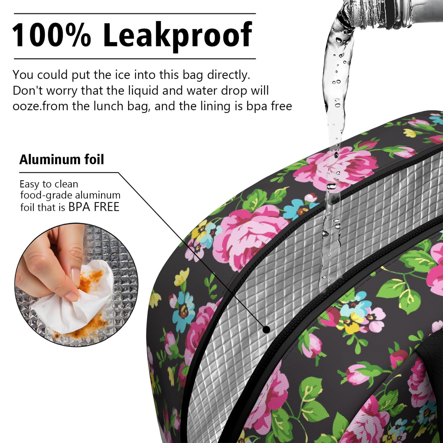 Wildflower Lunch Bag for Women – Large Reusable Thermal Insulated Tote for Outdoor, Office, and Healthy Eating Enthusiasts