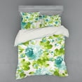 thumbnail image 2 of Shabby Flora Duvet Cover Set, Tropical Botany Garden Theme Blue Roses Leaves and Bouquets, Bedding Set with Shams and Fitted Sheet, 3 Sizes, by Ambesonne, 2 of 3