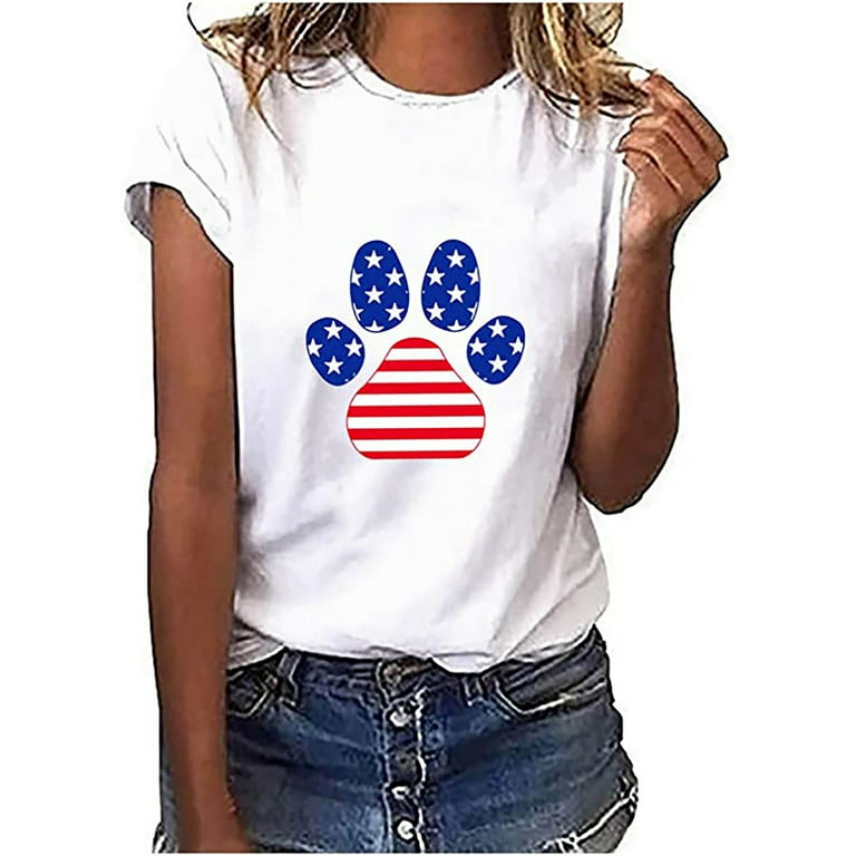 Selone Plus Size Patriotic Clothing Independence Day Tunic Tops Fashion Casual Shirts Short Sleeve Loose TeeTops Womens American Flag Apparel Plus