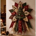 thumbnail image 6 of DIY Quilted Christmas Wreath Making Kit, Xmas Tree Motif Fabric Patchwork Poinsettia Craft Set, Hand‑Sew Material for Indoor Winter Farmhouse Wall Hanging Project, 6 of 7