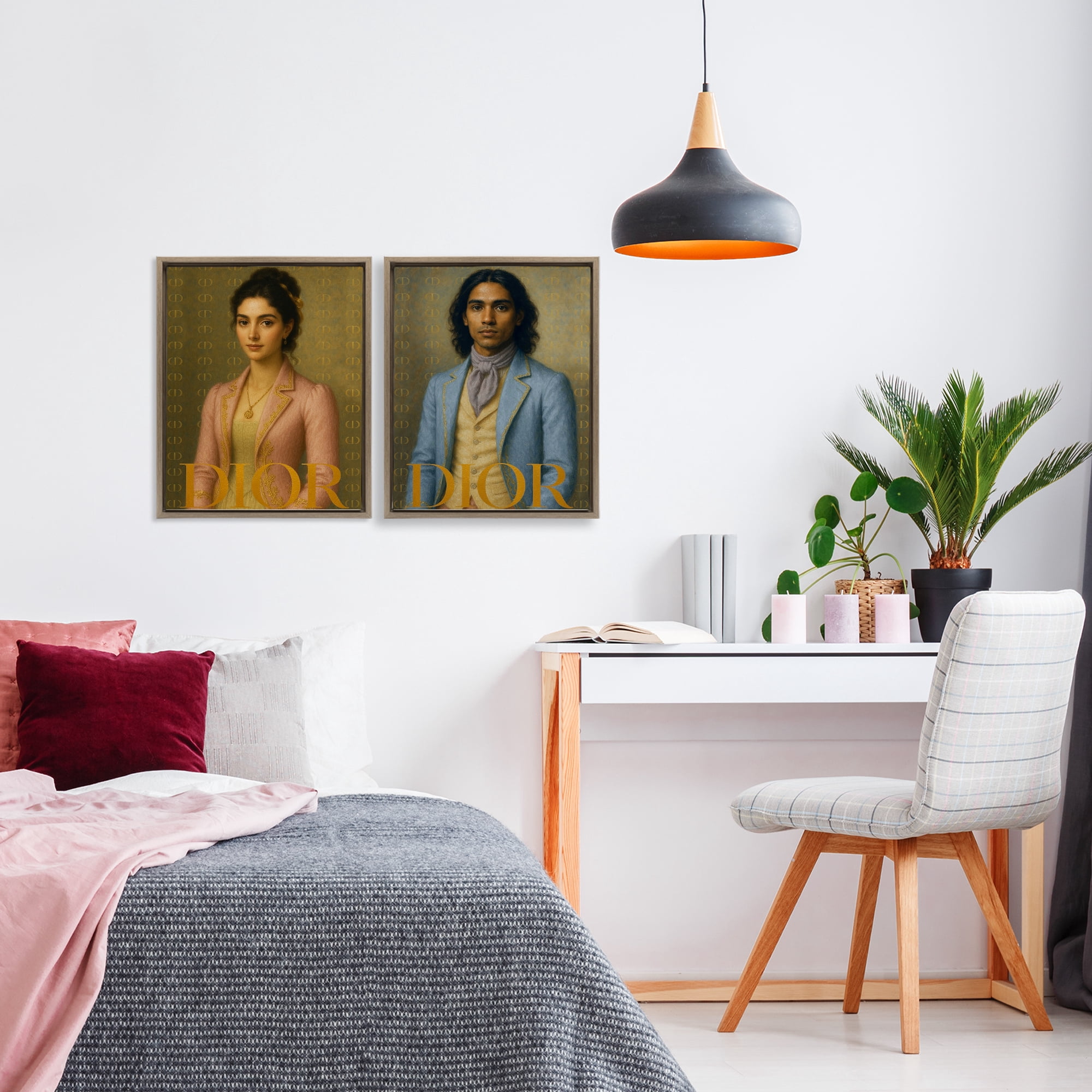 Stupell Industries Iconic Vintage Fashion Models 2 Piece Brown Framed Floater Canvas Set, design by Grotto Studios