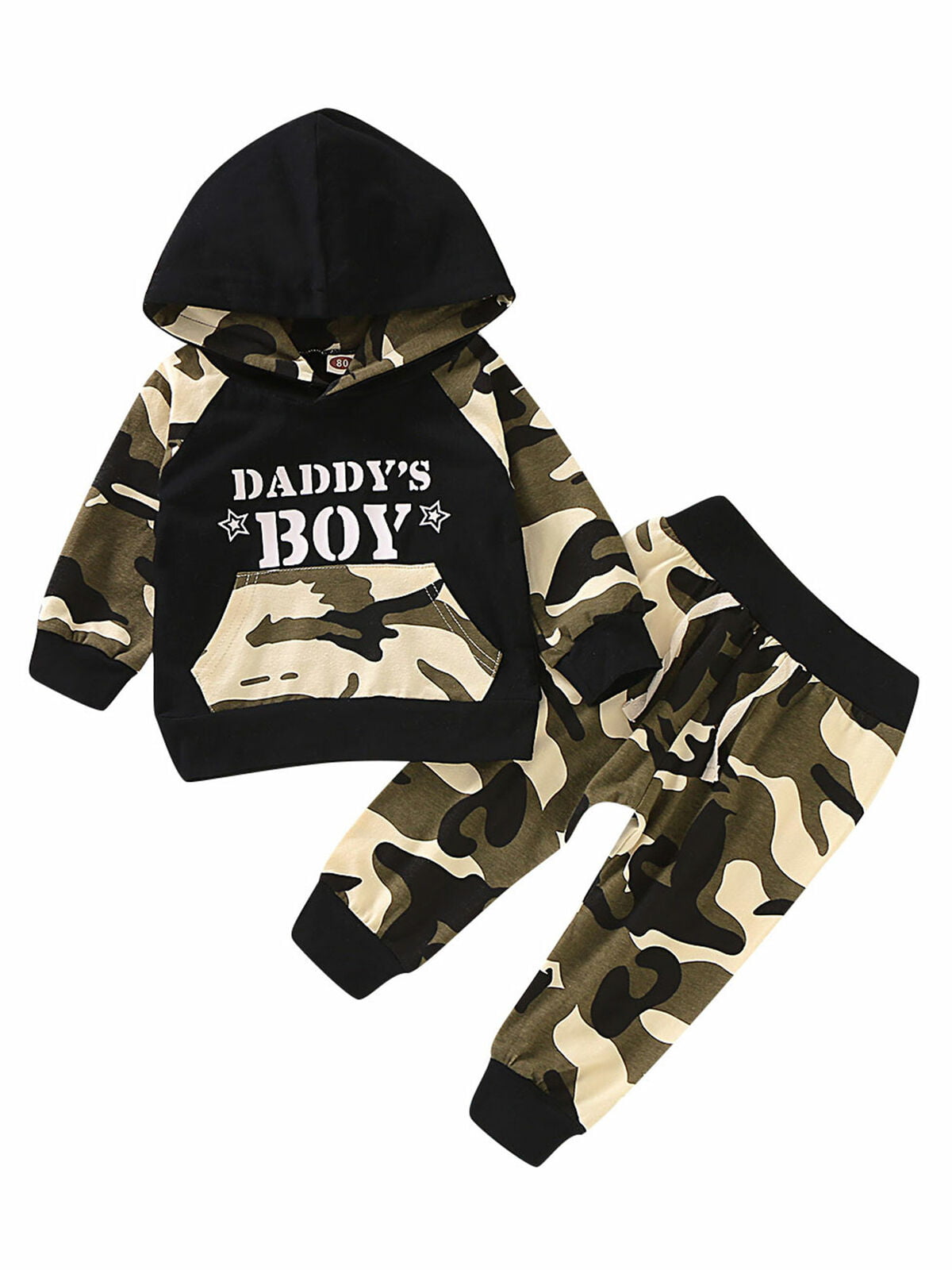 Toddler Baby Boy Hooded Camouflage Sweater Outfits Casual T-shirt Trousers Suit