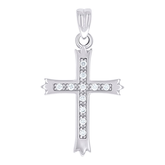 925 Sterling Silver Unisex Round Cubic Zirconia Cross Religious Charm Pendant Necklace 26.6x14.8mm Wide Pendant for Wome